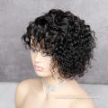 180% Density Short Pixie Cut Curly Wig Natural Black 13x4 Human Hair Pixie Bob Closure Wig With Bleached Knot For Women